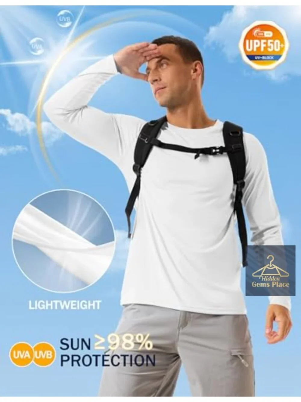 Men's UPF 50+ Long Sleeve Rash Guard Sun Protection Swim Shirt